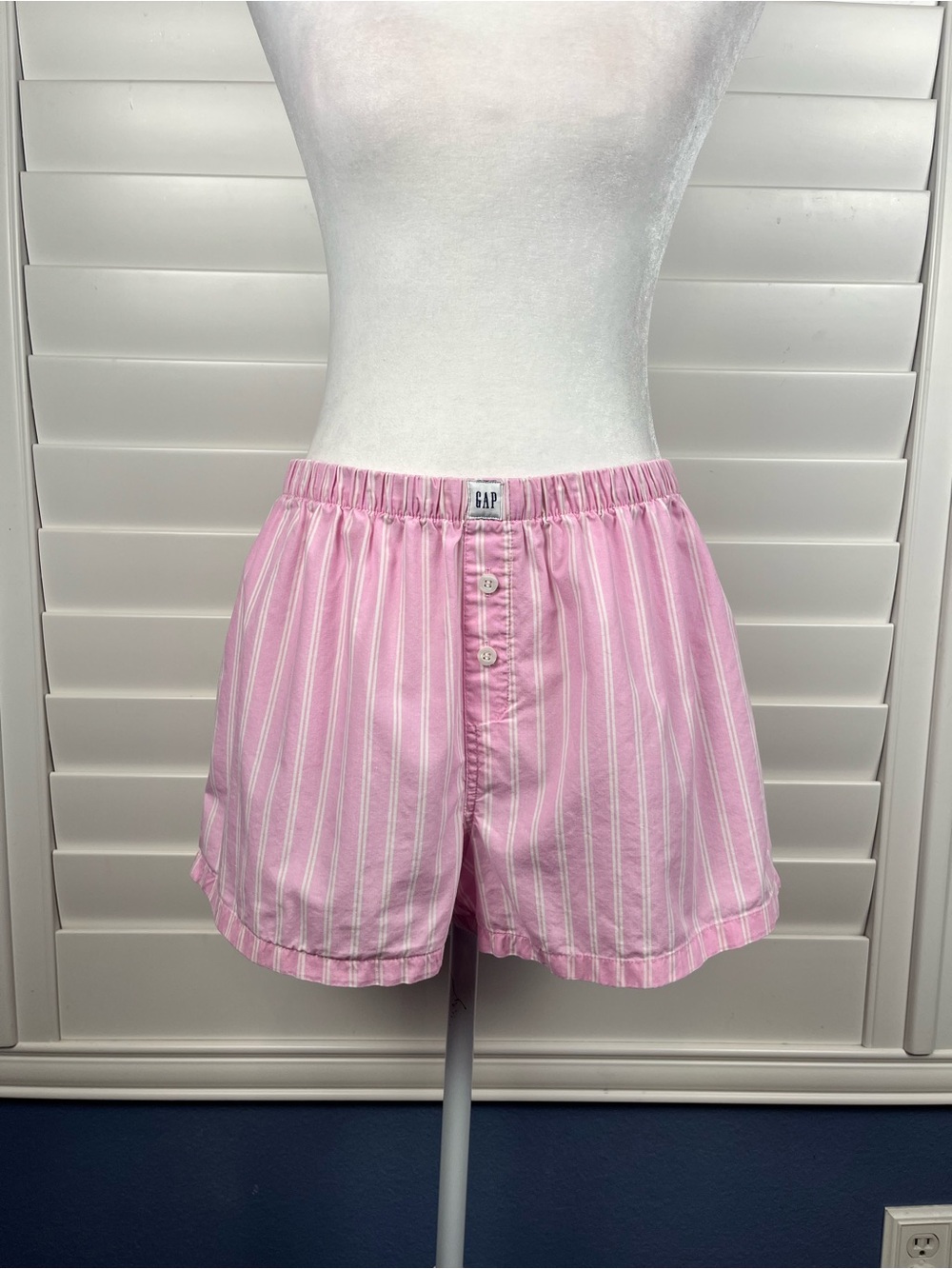 GAP Light Pink and White Striped Cotton Boxer Lounge Shorts Size M